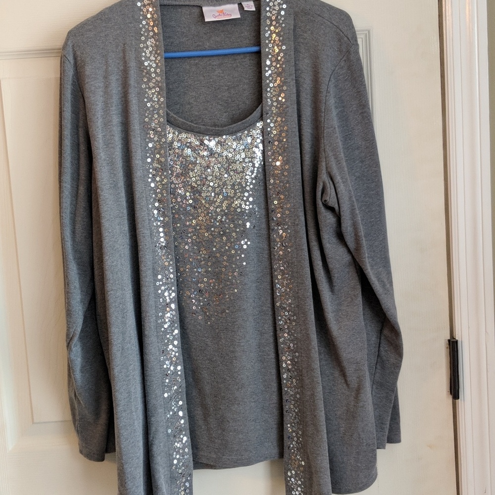 Long sleeved grey sequin tunic set